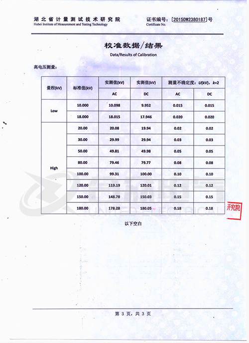 阻容分壓器證書